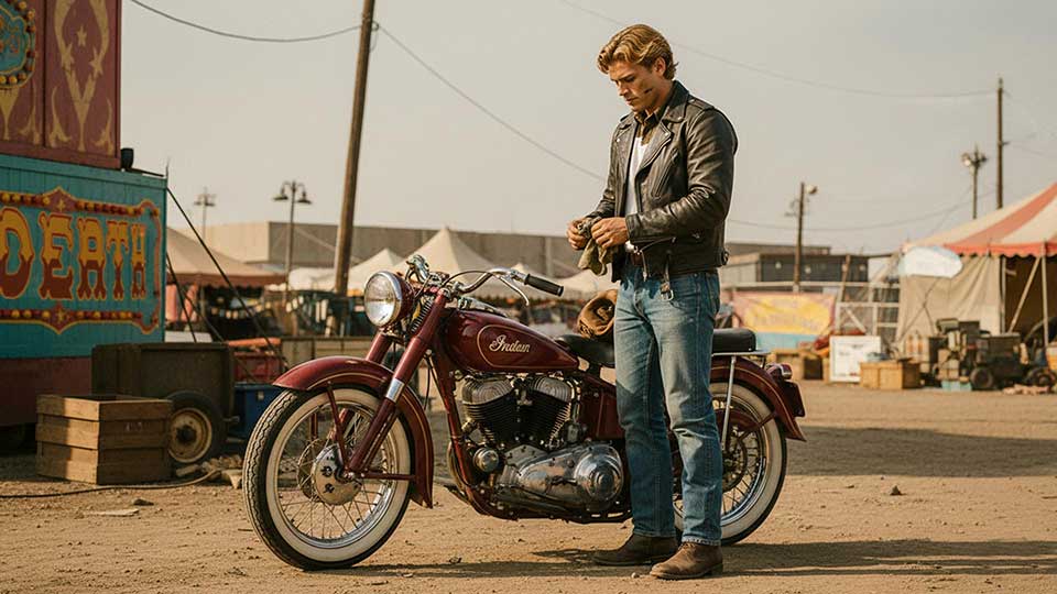 Duke Silverman with his Indian Scout motorcycle